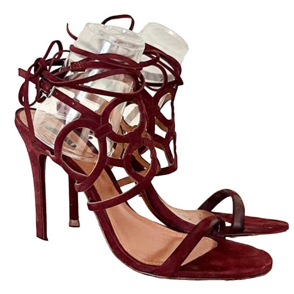 Schutz Adjustable Buckle Strappy Suede Wrap Pump High Heel Burgundy Women's 9.5
